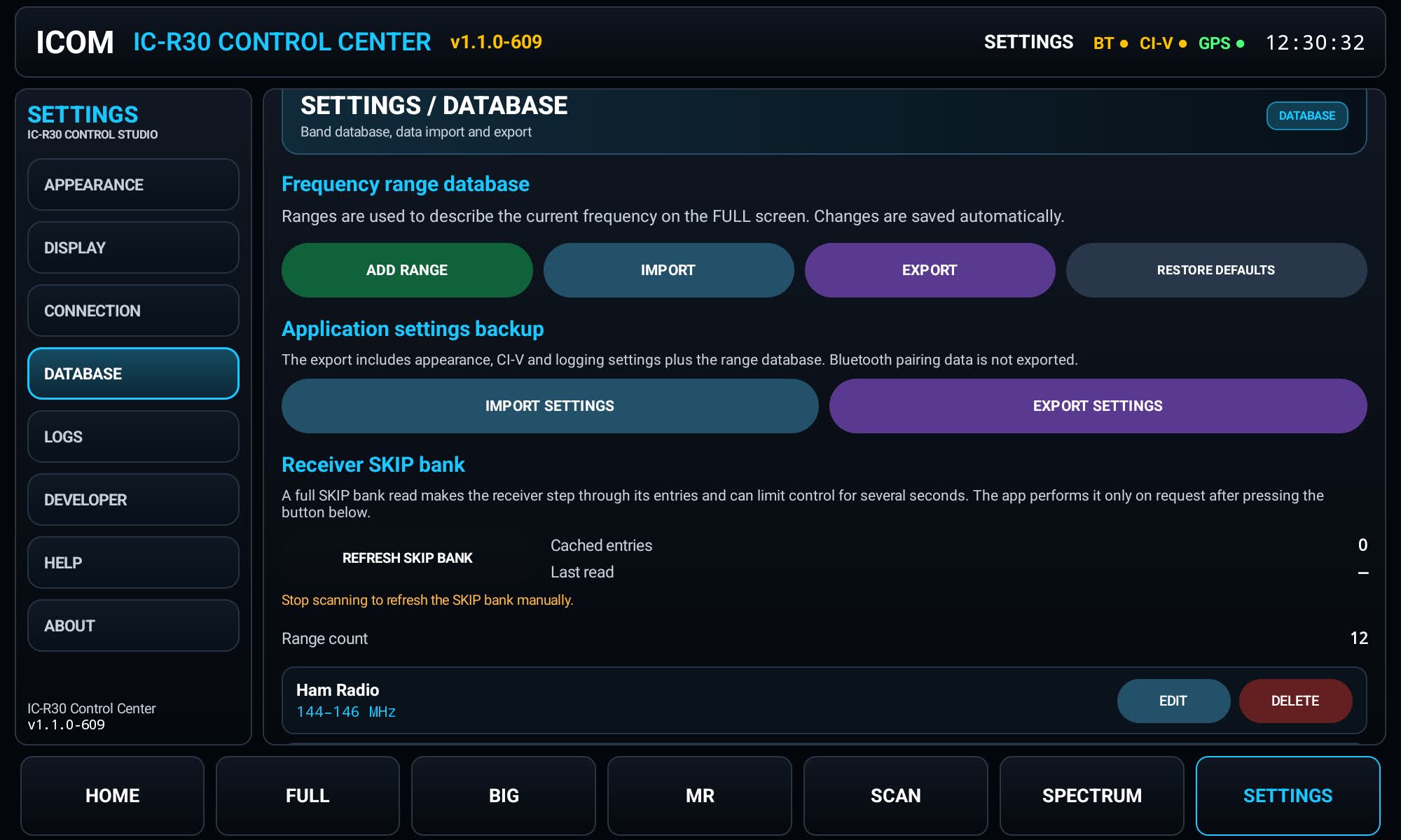 SETTINGS — database
