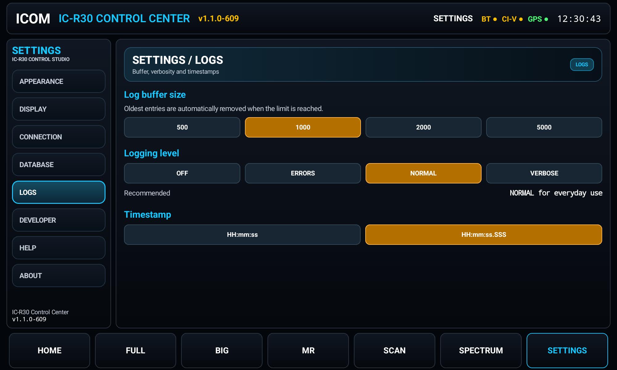 SETTINGS — logs